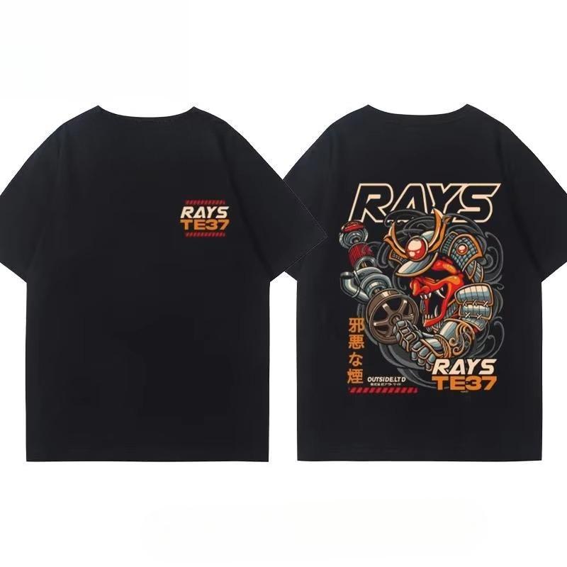 Japanese Car Modified Rim TE37 Wheel Hub Modified Car JDM Short-sleeved T-shirt Men's and Women's Cotton Half-sleeved Top