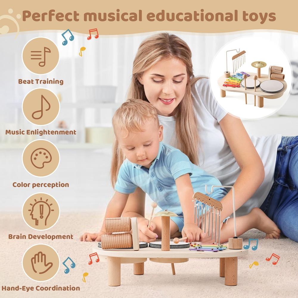 Baby Lernspielzeug Holz Musikinstrumente Montessori Musikspielzeug für Kinder Xylophon Neugeborenen Geburtstagsgeschenke Musiktisch T