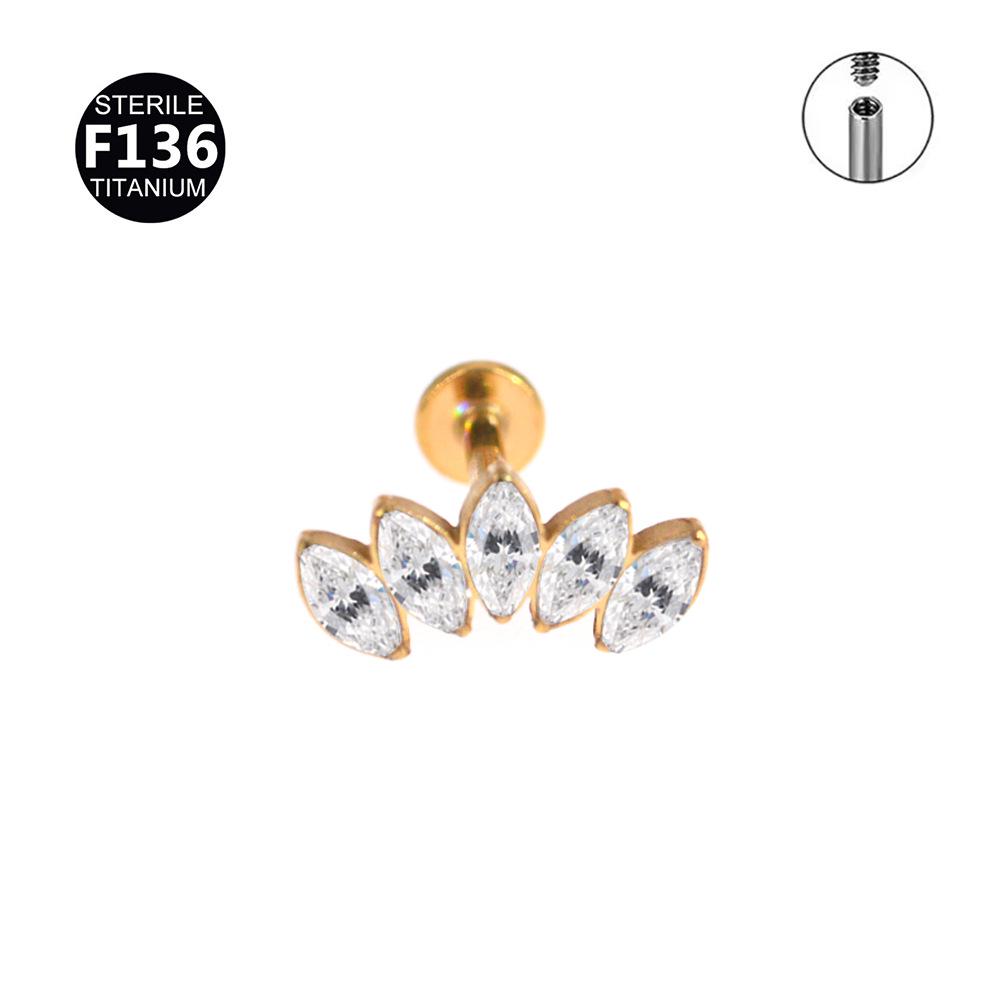 6/8mm G23 Titanium Crown Diamond Lip Stud Ring for Medusa Piercing, 16G
