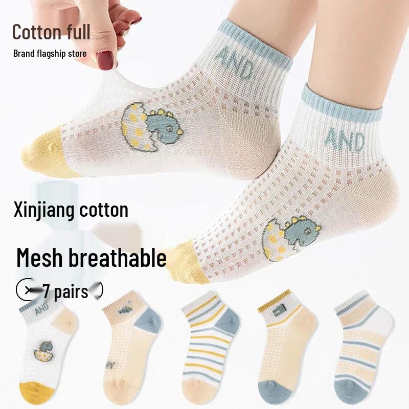 Boys  Summer Mesh Ankle Socks (Dinosaur Pattern) 9-12 Years (XL)