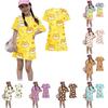 Girls Loose Fit Short Sleeve Dress Lightweight Round Neck Casual Dress with Animal Print Pattern for Kids Summer Wear