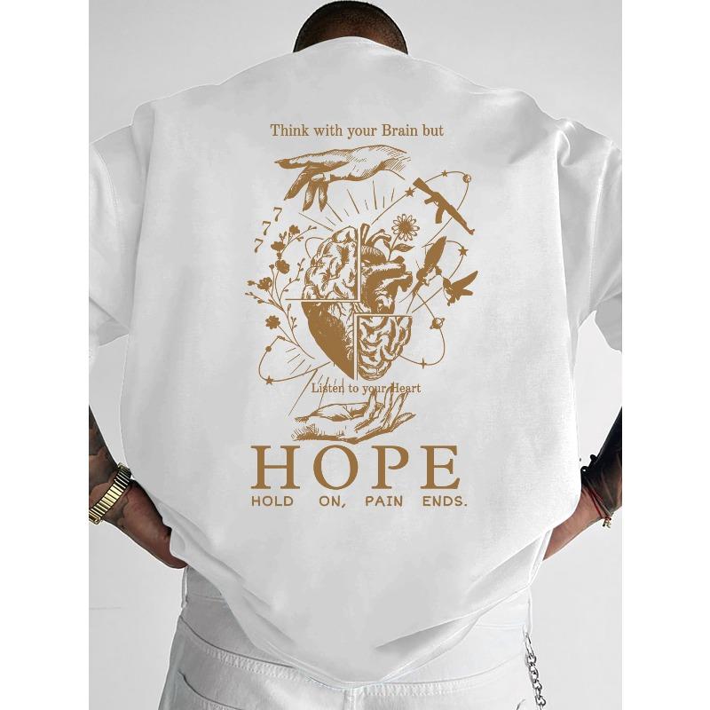 European sizes New Men'S Short Sleeve American Literary Style Brain Heart Print American T-Shirt