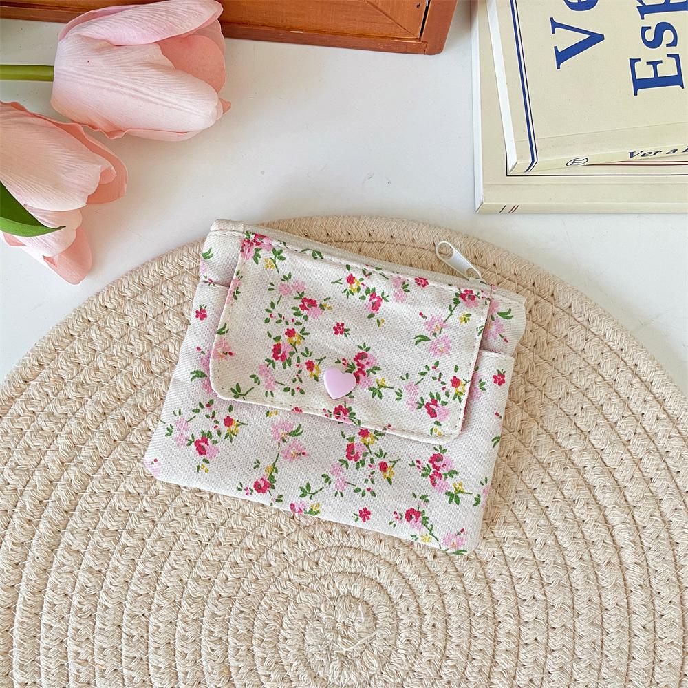 Multifunctional Document Card Bag Key Coin Purse for Women Cartoon Floral Bow Print Coin Purse Cute Storage Bag Purse