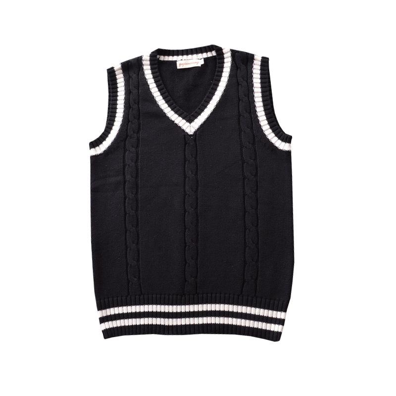 In-Stock Academy British Style JK Unisex Cable Knit V-Neck Color Block Sweater Vest