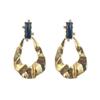 Geometric Diamond Inlaid Metal Pleated Earrings - European & American Exaggerated Design Fashion Jewelry