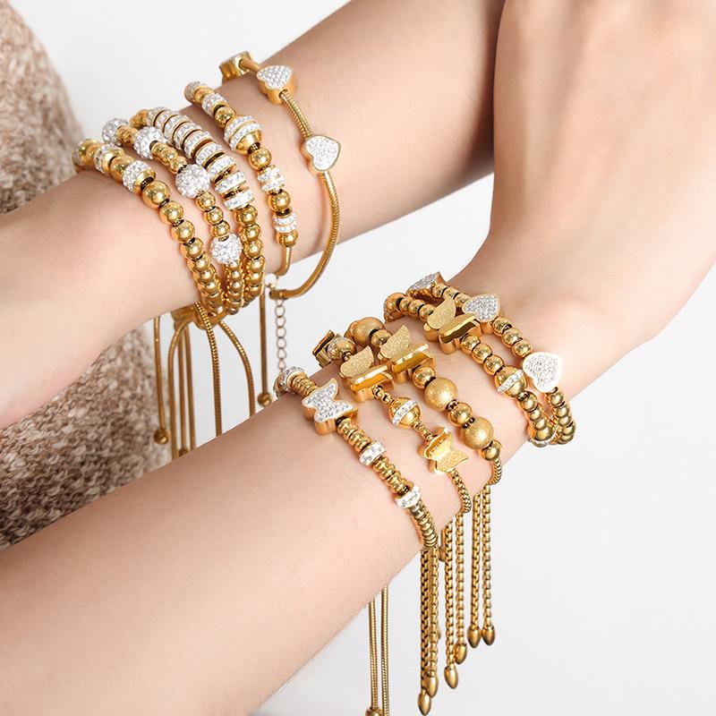 Adjustable Summer Beaded 18K Gold Plated Titanium Stainless Steel Waterproof Tarnish Free Jewelry Bracelets for Women Para Mujer