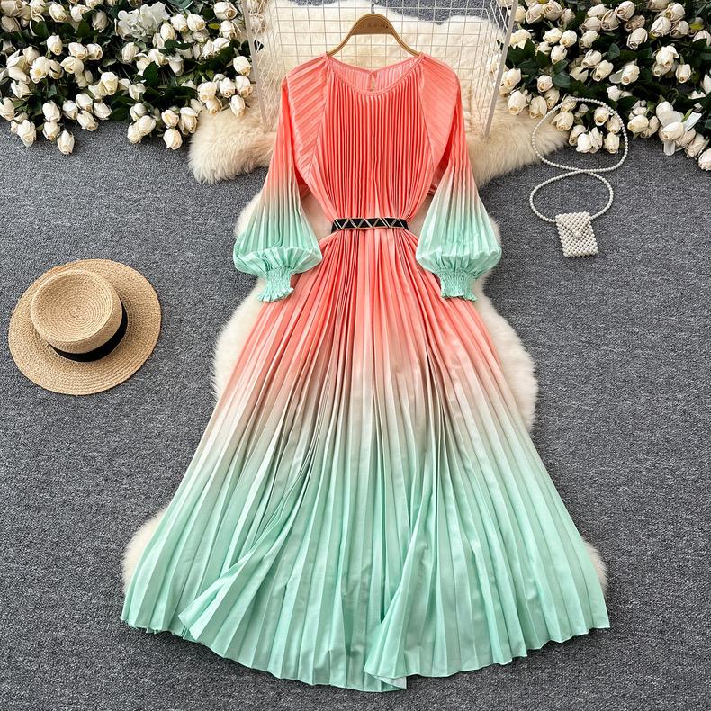 chinese dress ladies Summer Social Stain Pleated Cutout Waist Loose Midi Dress – roschic