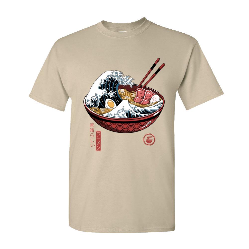 Printen Geweldige Ramen Golf Wit T-shirt voor Mannen Klassieke Japan Stijl Ronde Hals 100% Katoen Korte Mouw T-shirt Noedel T-shirts