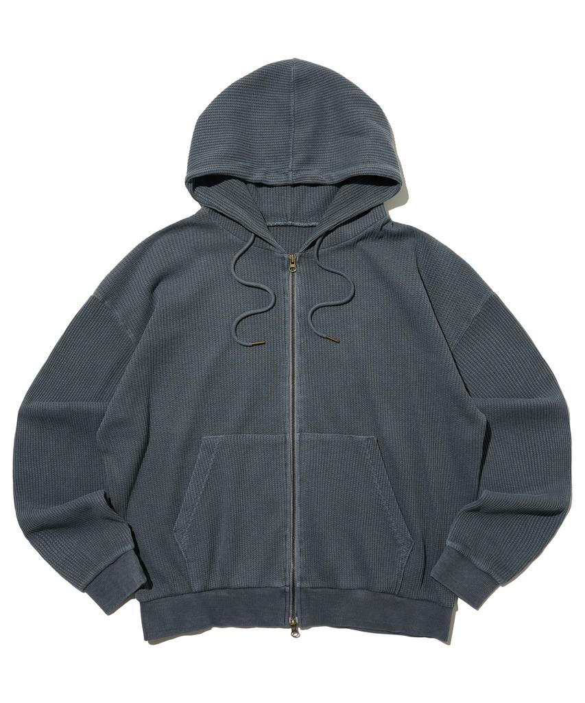 Otherfits Cozy Waffle Pig Dyed Zip-Up Hoodie (Navy)