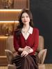 Women's Color Block Knit Sweater with Lapel and Faux Two-Piece Design