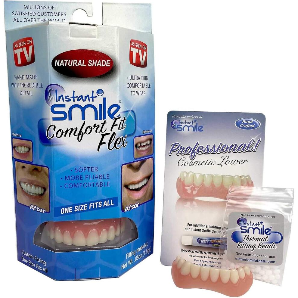 Instant Smile Comfort Fit Flex Teeth - Upper And Lower Matching Set  Natural Shade! Fix Your Smile At Home Within Minutes!