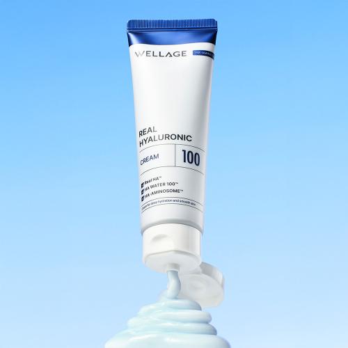 Wellage Real Hyaluronic 100 Cream 80ml  +2 Blue Ampoule Masks 