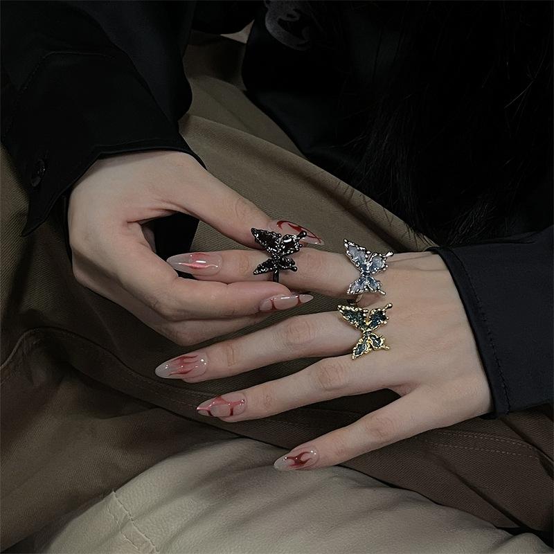 Personalized Enamel Disc Language Butterfly Opening Ring Dripping Oil Creative Fashion Trend Luxury Personalized Niche Design Ring