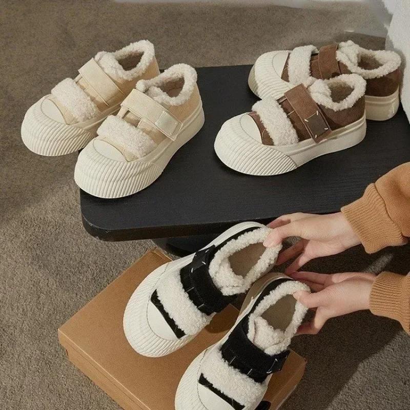 New Winter Women's Ankle Boots Plush Warm Home Cotton Shoes Fashion Hook & Loop Design Suede Women's Snow Boots Zapatos