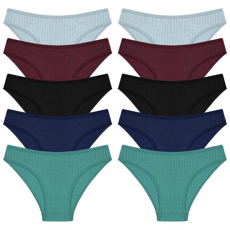 10PCS Women's Cotton Panties Sexy Breathable Underwear Female Solid Comfortable Lingerie Striped Briefs Wholesale M-XL