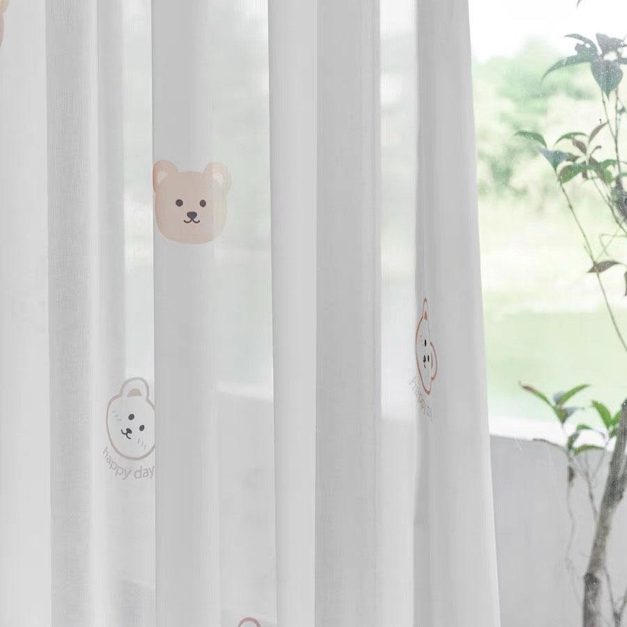 1 st Schattige Pluche Beer Geborduurde Cartoon Gordijnen Japanse Verdikte Koelbruine Chenille Cartoon Gordijn Voor Kinderkamer W100x H200cm 1Piece&Grommet Top(Rings)