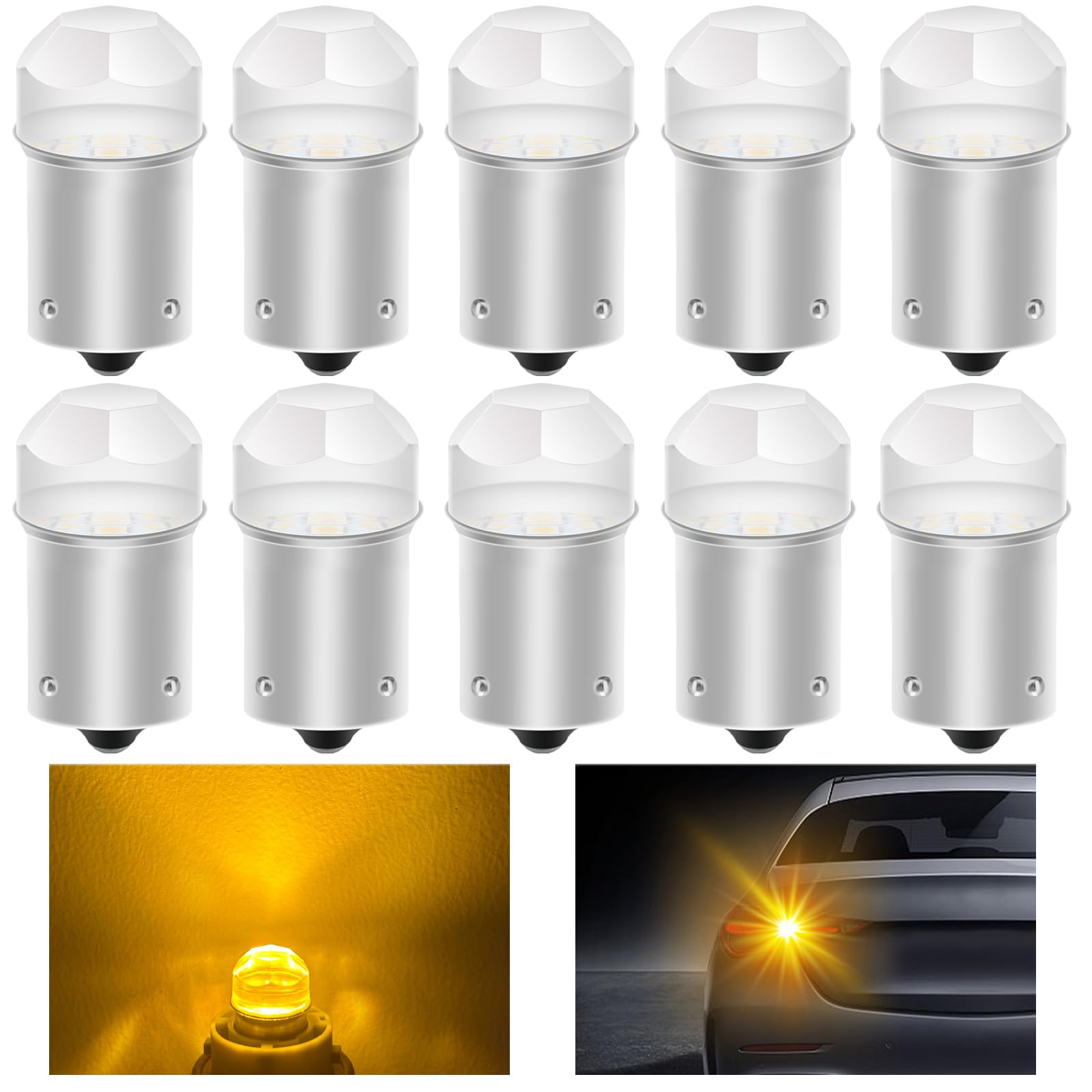 

Светодиодный указатель поворота Fenikso S25 с разным углом расположения контактов, желтый/янтарный, угловой фонарь, разный угол расположения контактов, 150 градусов, BAU15S, 9 светодиодов с многогранной линзой