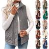 Women's Fashion Quilted Sleeveless Short Vest with Stand Collar Buttons and Zipper