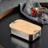304 Stainless Steel Lunch Box with Bamboo Wooden Lid Japanese Style Bento Box Portable Leak-Proof Picnic Food Storage Container