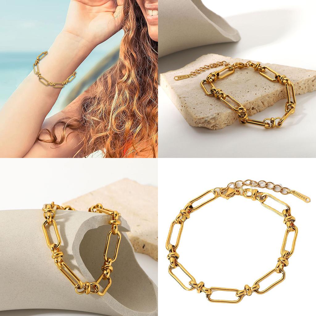 Multipurpose 18K Gold Plated Crosses Link Chain Bracelet Set Accessory for Women With U Shaped Buckles Lock Designs