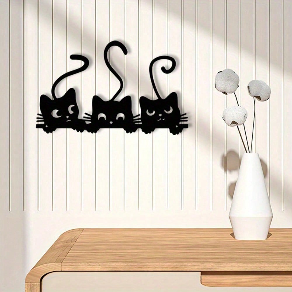 Vintage Metal Wall Art with Three Black Cats, Halloween Christmas Thanksgiving Home Decor Gift