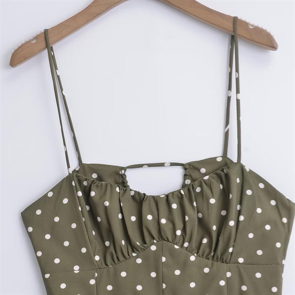 Jaro/Léto 2025 Slim Fit Puntíkované Plisované Šaty na Ramínka