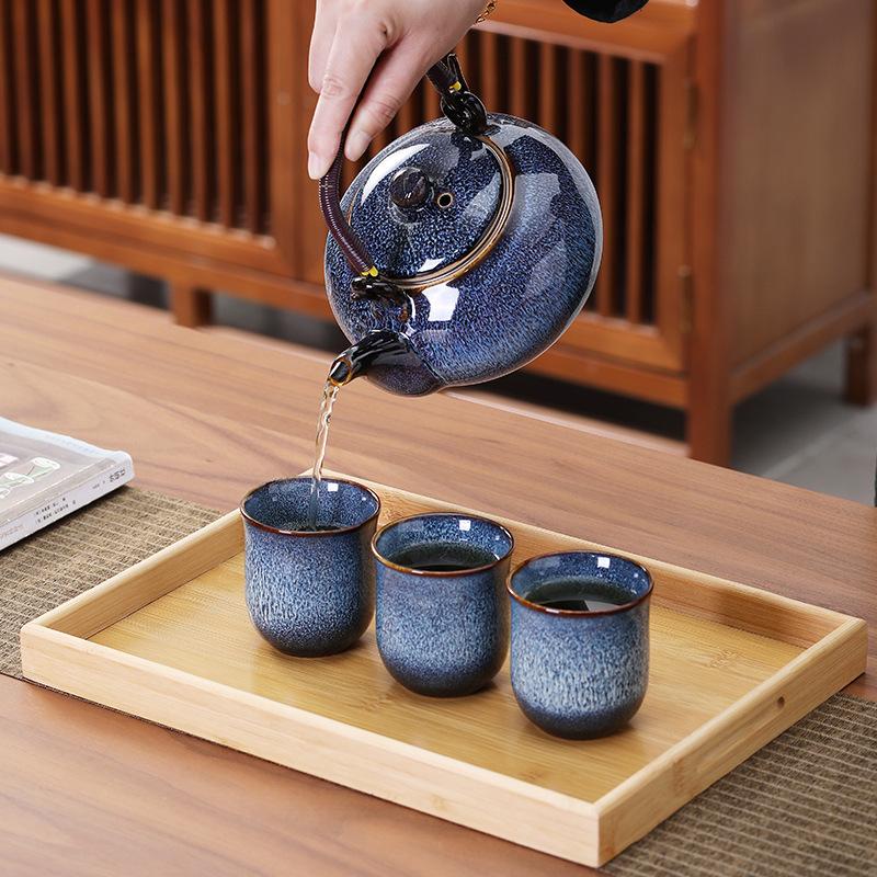 Japanese Style Kung Fu Tea Set Kiln Transformed Lifting Beam Teapot Ceramic Teapot Simple with Filter Tea Maker Single Pot