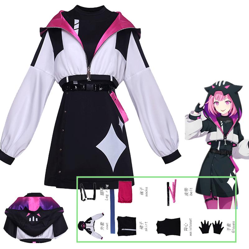 Punk Night Otori Emu Cosplay Anime PJSK 4 Nieuwe Otori Emu Kostuums Sexy Uniform Jas Pak Pruik Halloween Feest Outfits voor Vrouwen S white