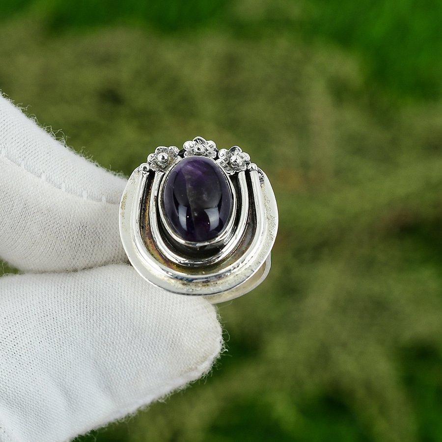 Wedding Gift For Her 925 Silver Natural Star Amethyst Stackable Adjustable Ring