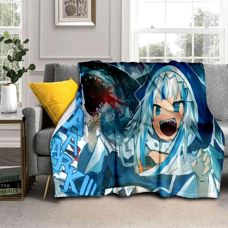 3D Cute Gawr Gura Hololive Cartoon Blanket,Soft Throw Blanket for Home Bedroom Bed Sofa Picnic Travel Office Cover Blanket Kids