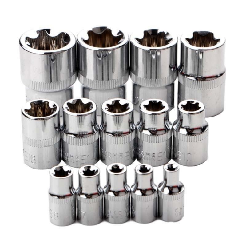 14Pcs E Type Star Female Bit Socket Set Wrench Socket Hexagonal E4-E24 for Home DIY Metalworking Auto Repair Tool