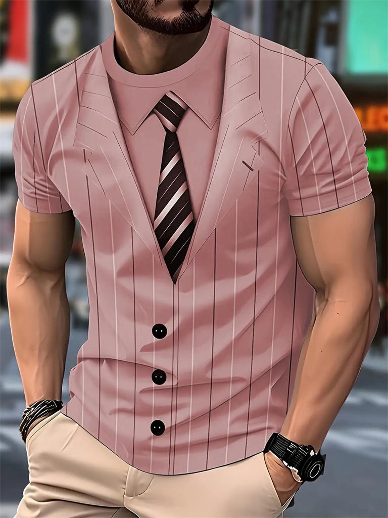 Men's 3D Fake Suit Print T Shirt With Pinstripe Blazer, Shirt And Tie Design Casual Funny Men Women Business T-shirt Clothing