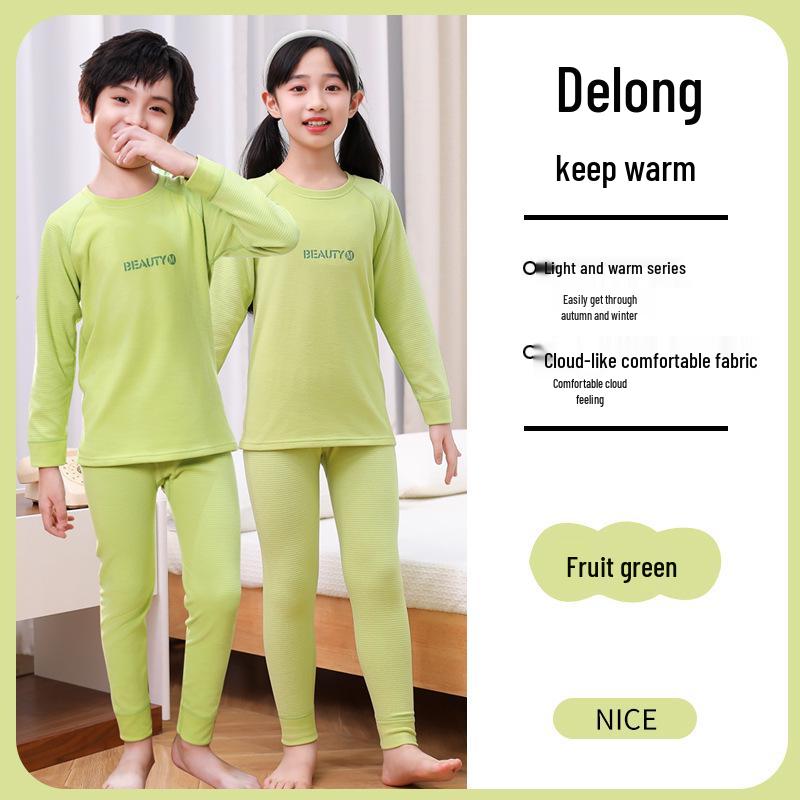 Kids' Raglan Color Block Long Sleeve Pajama Set - Autumn/Winter Warm Underwear for Boys & Girls