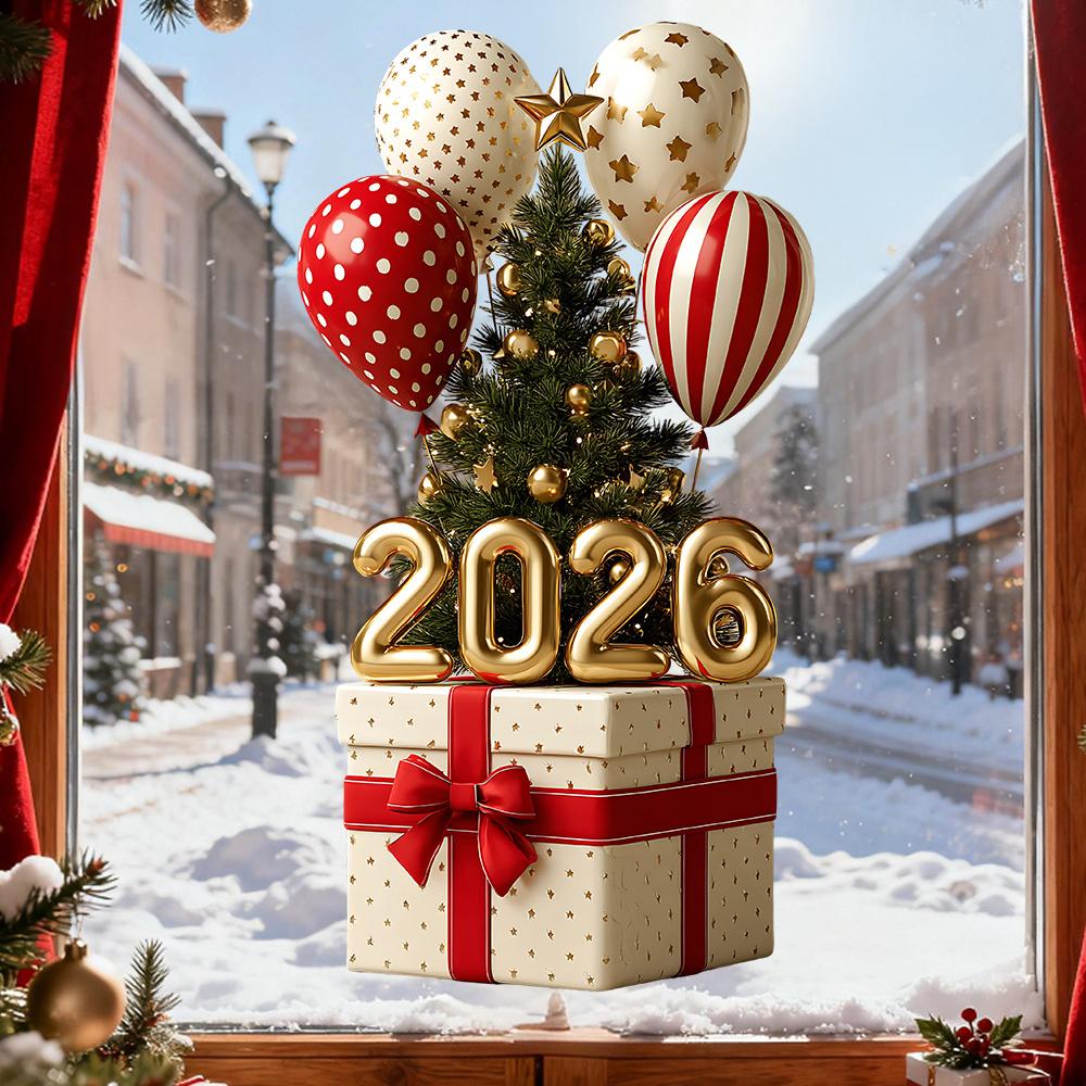 Elevate Your New Year Ambiance with 2026 Themed Window Decorations, Balloons, Gift Box, Foil Numbers, Ideal for Festive Displays