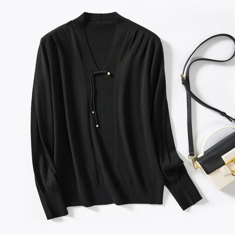 

Новая трикотажная рубашка с V-образным вырезом из смесовой шерсти в китайском стиле L