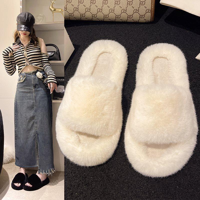 Women wear fluffy slippers at home, increase in height in spring and autumn, winter 2025 new cotton mop design, lazy niche large size