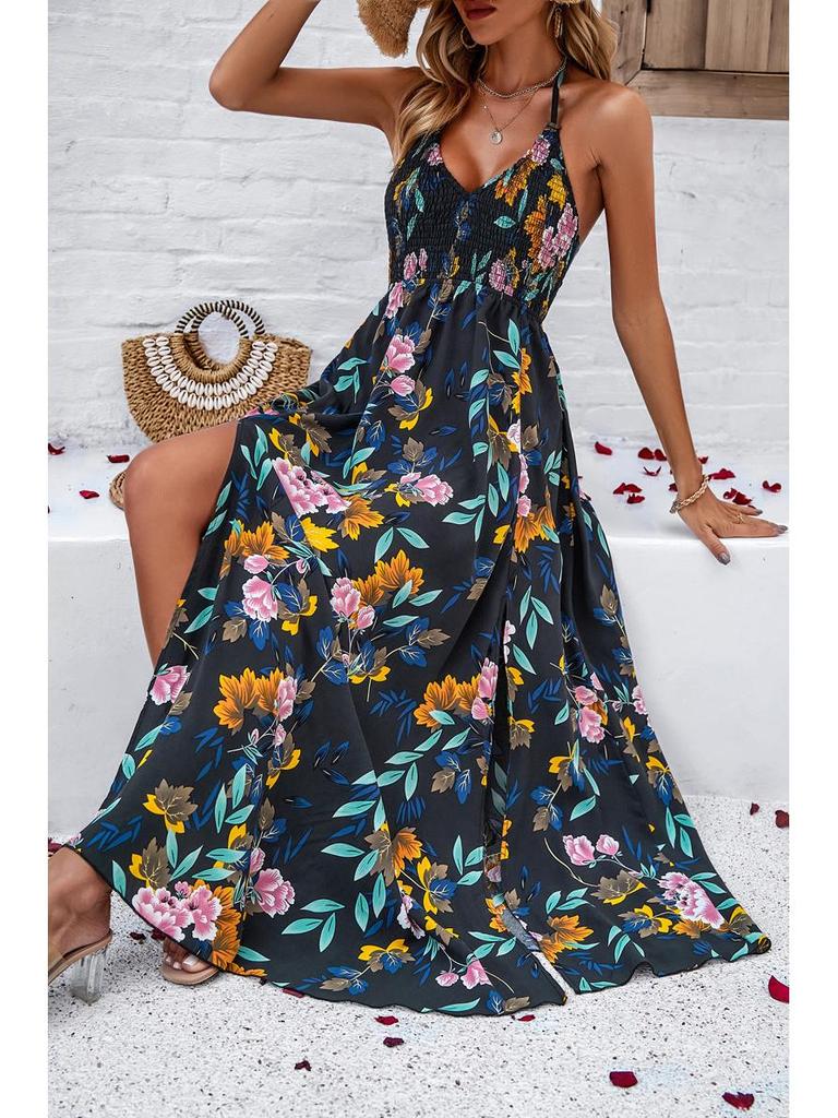 Diyun 2024 Frühling/Sommer Sling-Kleid mit Blumendruck für Freizeit und Urlaub