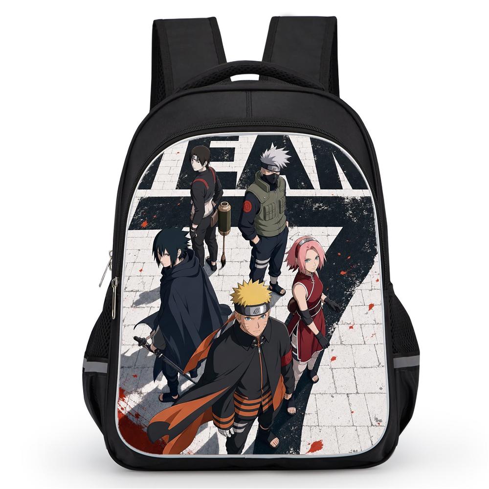 NARUTO Anime Student Backpack, Dual Zipper Pockets, Durable 16-inch Lightweight Design Suitable for Kids Boys & Girls Age 5-11