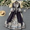 French Retro Elegant Long Dress Women Court Style Printed Paisley Party Dresses Ladies Slim A-line V-neck Long Dresses