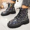Fashion Women's Boots 2025 Autumn New British Style Thick Bottom Bright Leather Single Shoes Casual Middle Heel Round Head Lace-up Botas