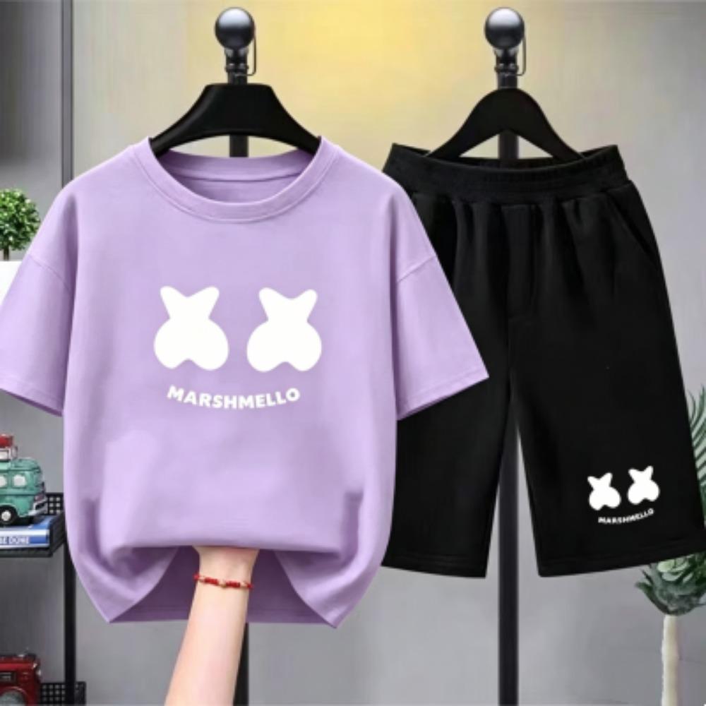 Fashion Kids T-shirt Shorts Set Fun Letter Printed Short Sleeve Tops Shorts 2pcs Summer Boy Girl's Outdoor Casual T-shirt Sets
