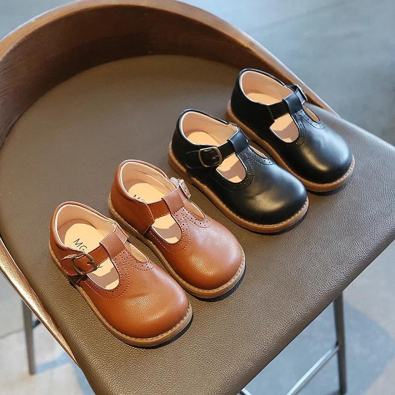 Meisjesschoenen Basic Mary Janes Kinderschoenen Platte Schoenen Baby Peuters Antislip Casual Schoenen voor Kind Leren Schoen Zwart E01042