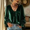 Autumn and winter women's clothing new velvet versatile V-neck pleated loose solid color long-sleeved shirt women