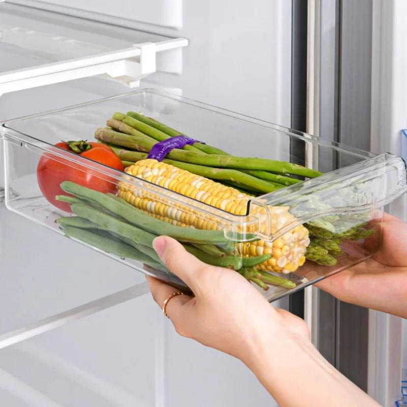 Kitchen Storage Box Fruit Vegetable Preservation Organizer Transparent Egg Container Under-shelf Refrigerator Drawer Silver Tray