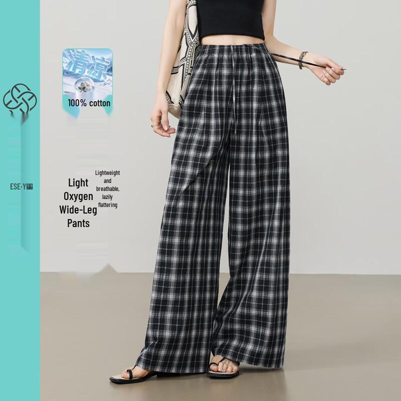 ESE-Y Women s 100% Cotton Wide-Leg Plaid Pants 31