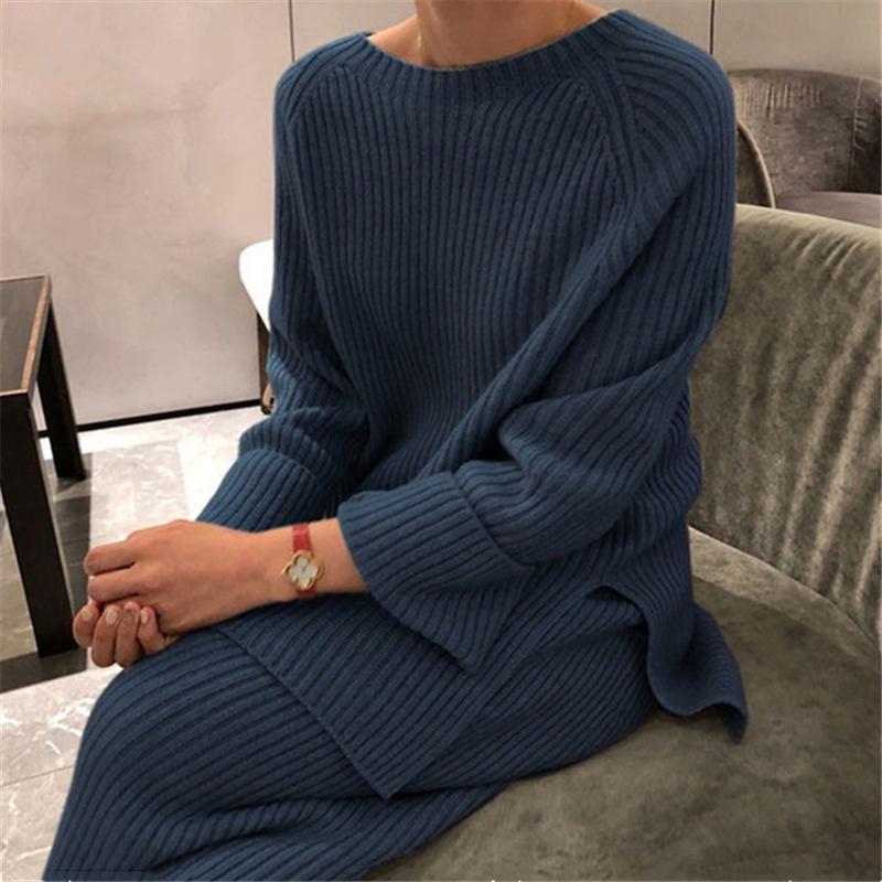 Korean-Style Knit Sweater & Wide-Leg Pants Set for Women - Casual & Versatile Autumn/Winter Fashion