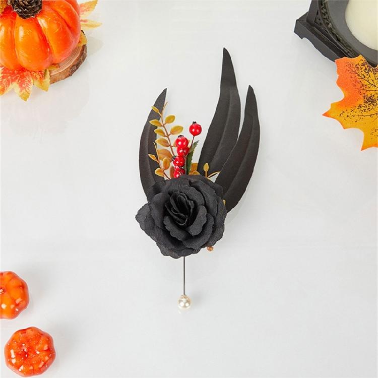Fashion Black Flower Brooch for Cosplay and Festive Attire Adult Woman Girl Teen Halloween Costume Decorative Brooch