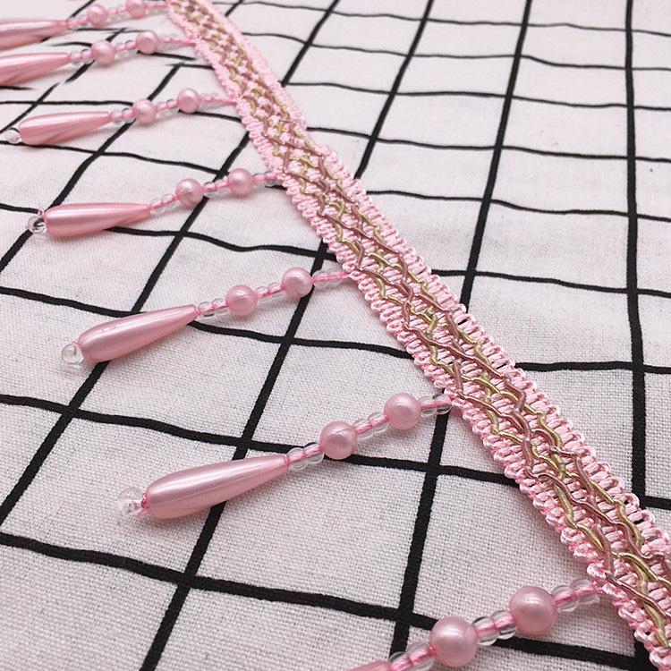 12M Curtain Beads Lace Tassel DIY Curtain Mantle Head Decor Accessories Imitation Pearl Beaded Fringe Lace Trim Upholstery