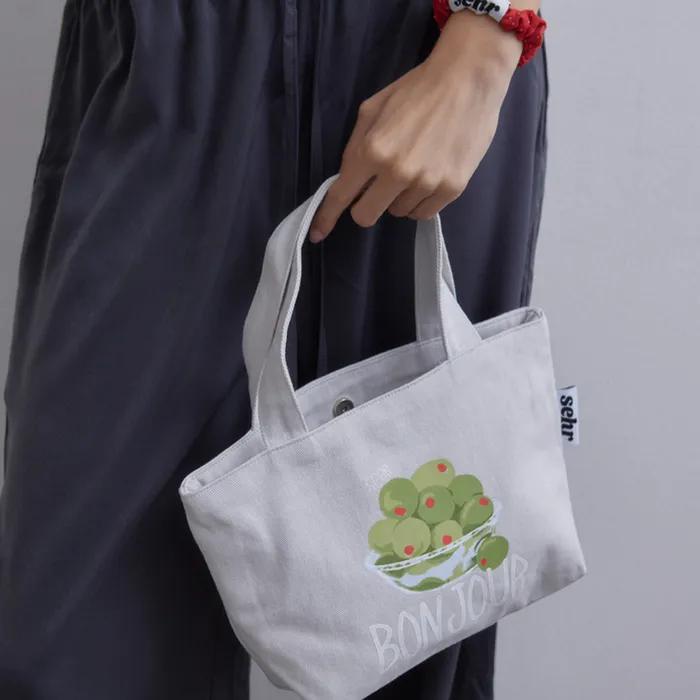 Olive Cotton Boat Bag (Light Grey)