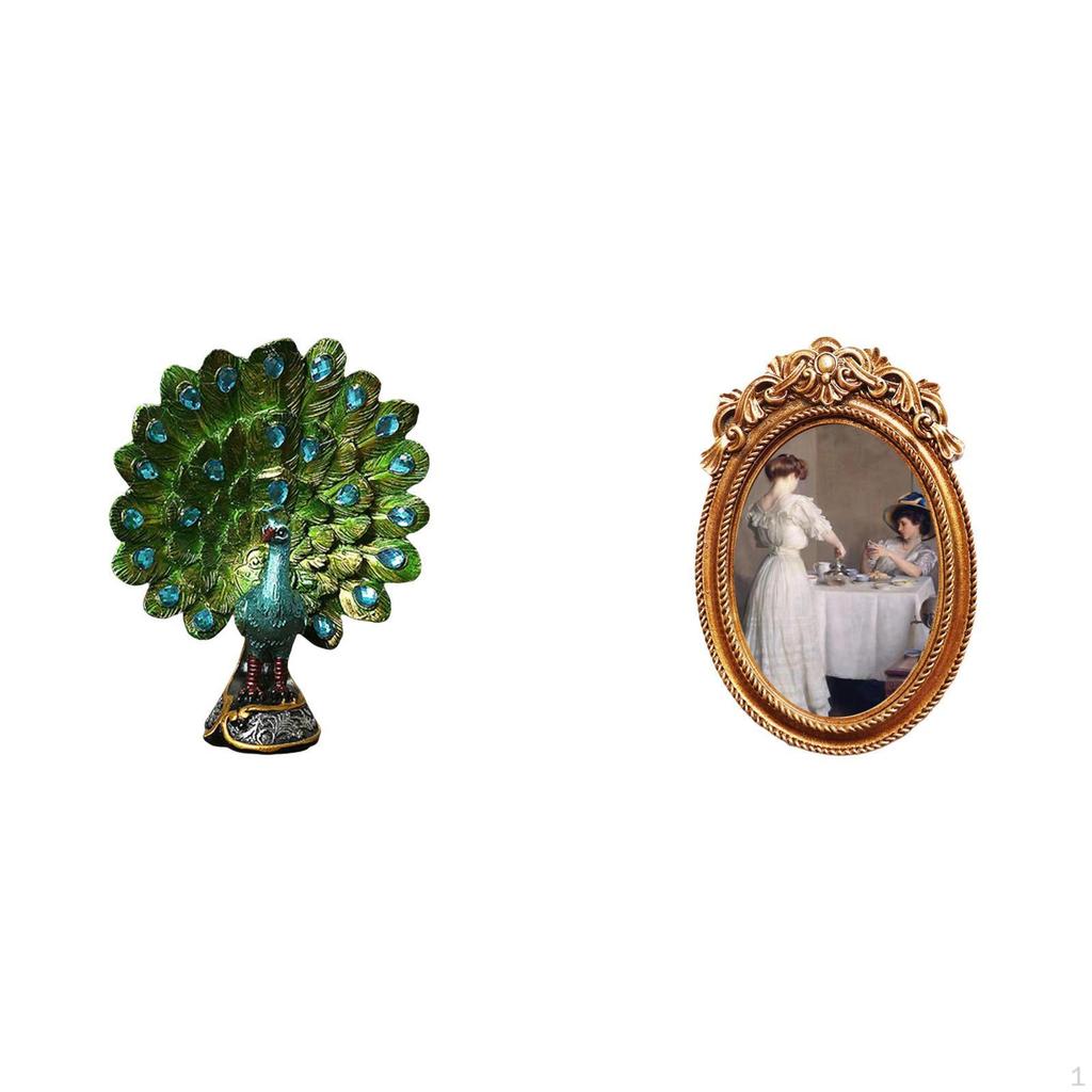 Elegant Resin Peacock Sculpture And Ornate Photo Frame Collection for Bedroom Office Living Room